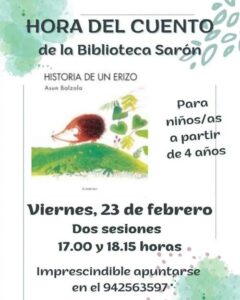 Historia de un erizo. Cuenta cuentos en la biblioteca de Sarón para niños desde 4 años